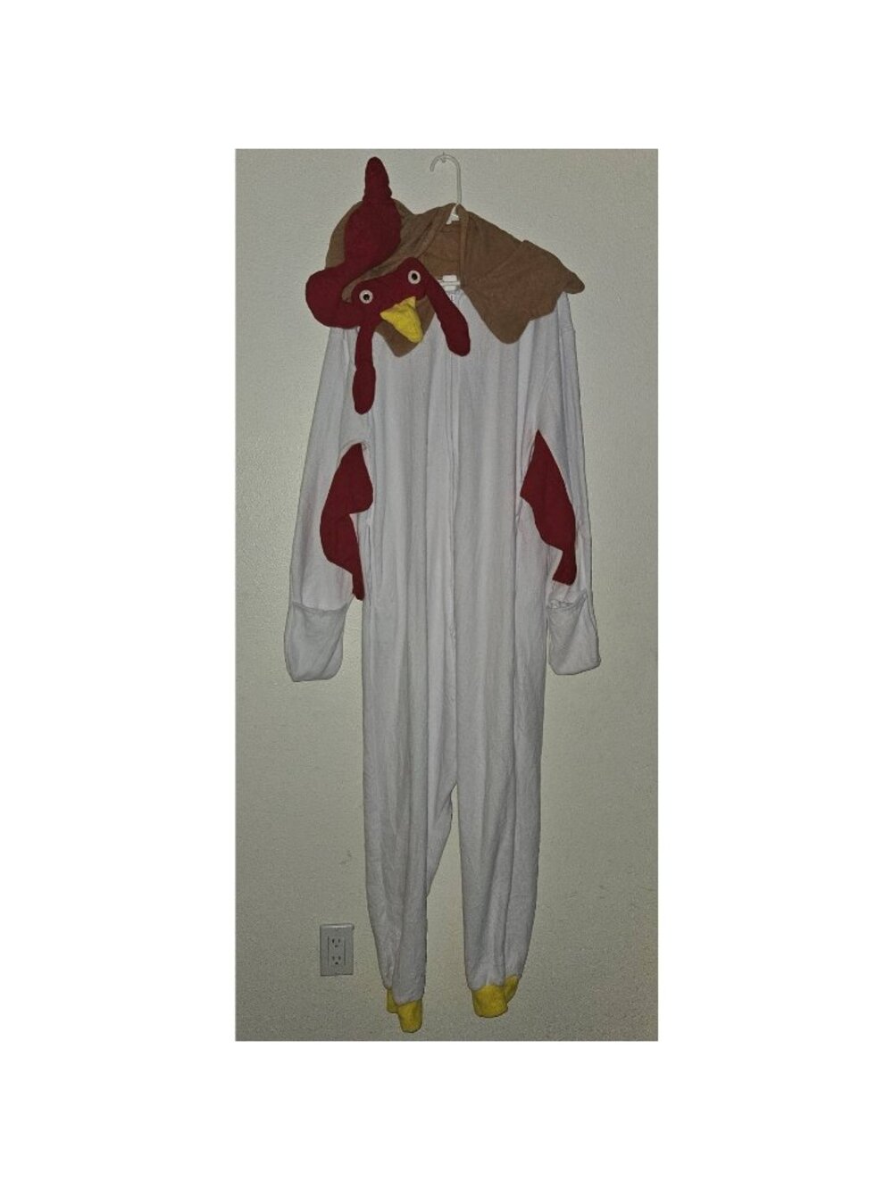 HuTuTu Rooster Chicken White Fleece Hooded Pajamas Halloween Costume Adult XL